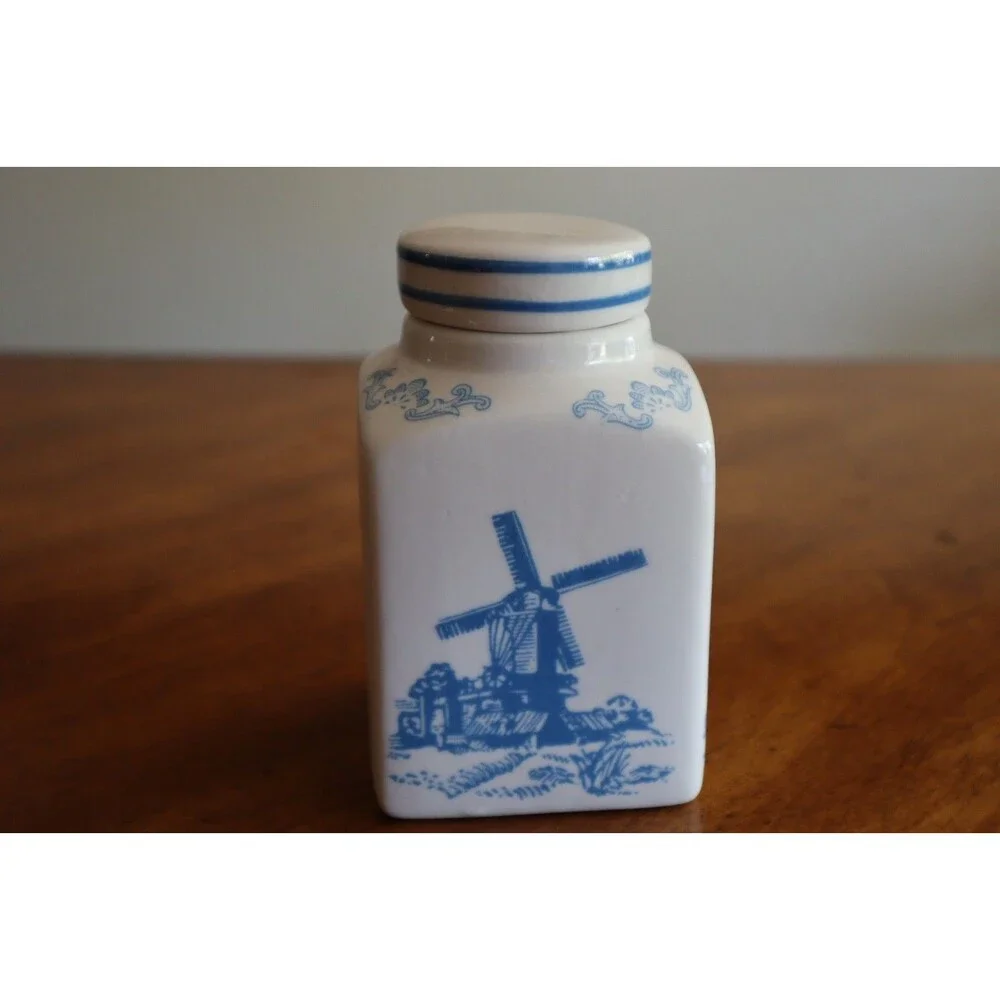 Vandermint Original Chocolate Liqueur Jar Lidded and Spoon Set Dutch Windmill